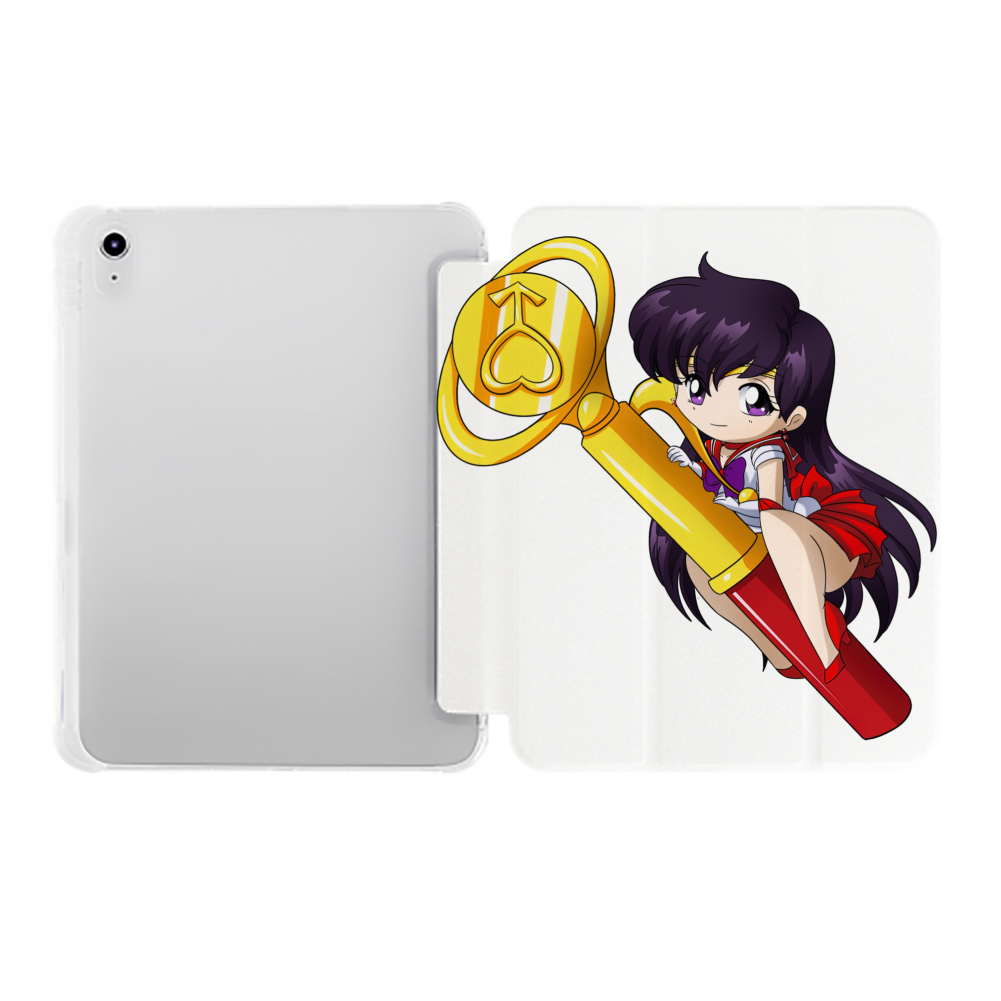 （画像用） 美少女戦士セーラームーン 火野レイ ひの レイ Sailor Moon Hino Rei （セーラーマーズ,Sailor Mars） IPad ケース ペン収納付き 三つ折りスタンド PUレザー×シリコン 対応機種9.5/10.5/10.9インチ